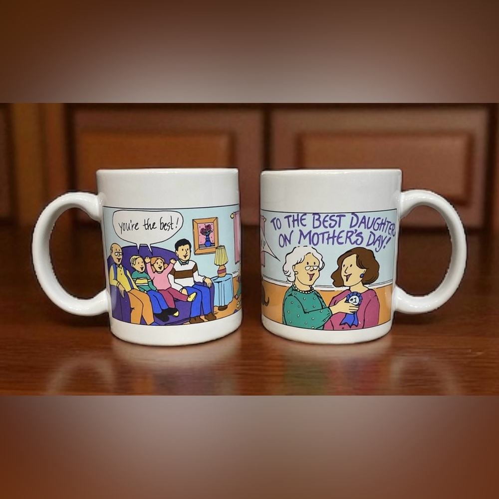 Vintage Avon Mother's Day Cartoon Mug Set of 2- White